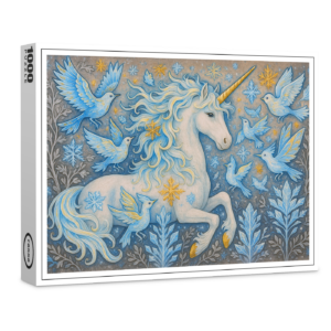 raxxa Premium-Puzzle: Schneeeinhorn und Eiskristall-Vögel  - Wesen der Mystik