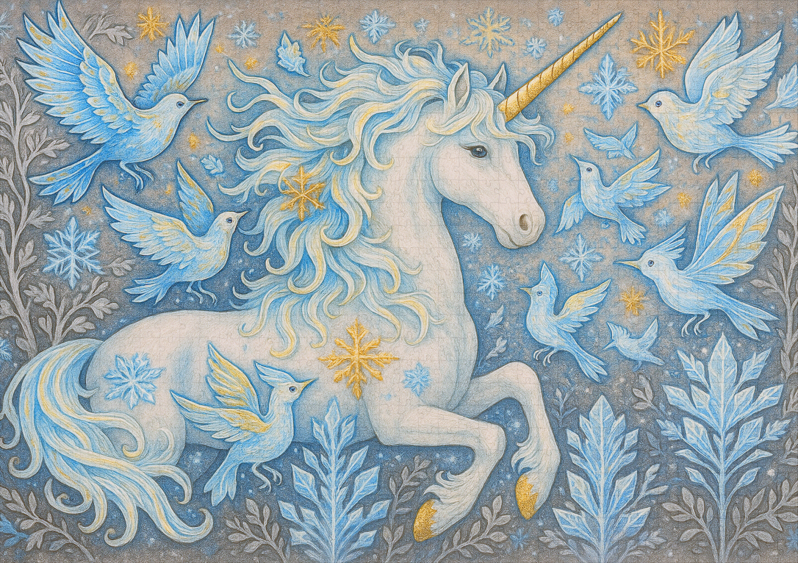 raxxa Premium-Puzzle: Schneeeinhorn und Eiskristall-Vögel - Wesen der Mystik – Image 2