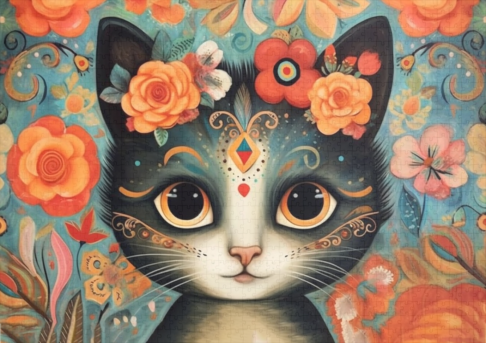 raxxa Premium-Puzzle: Fröhliche Katzenkunst Im Stil von Frieda Kahlo – Bild 2
