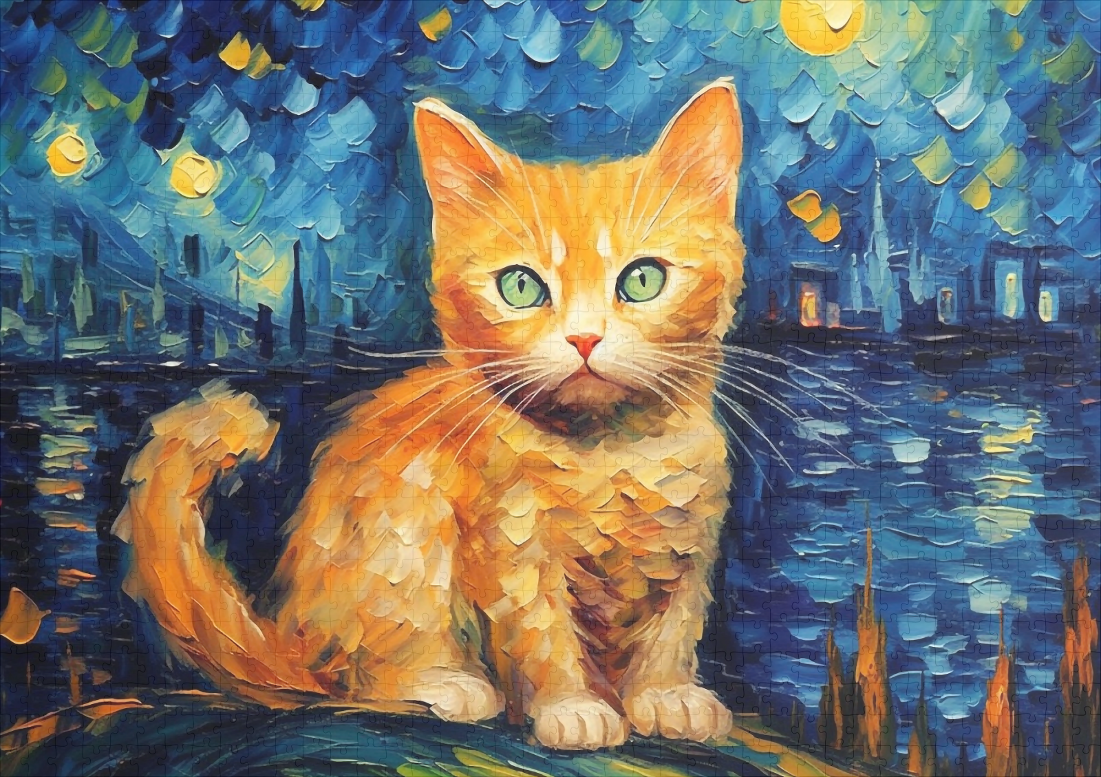 raxxa Premium-Puzzle: Drollige Katzenkunst Im Stil von Vincent van Gogh - Image 2