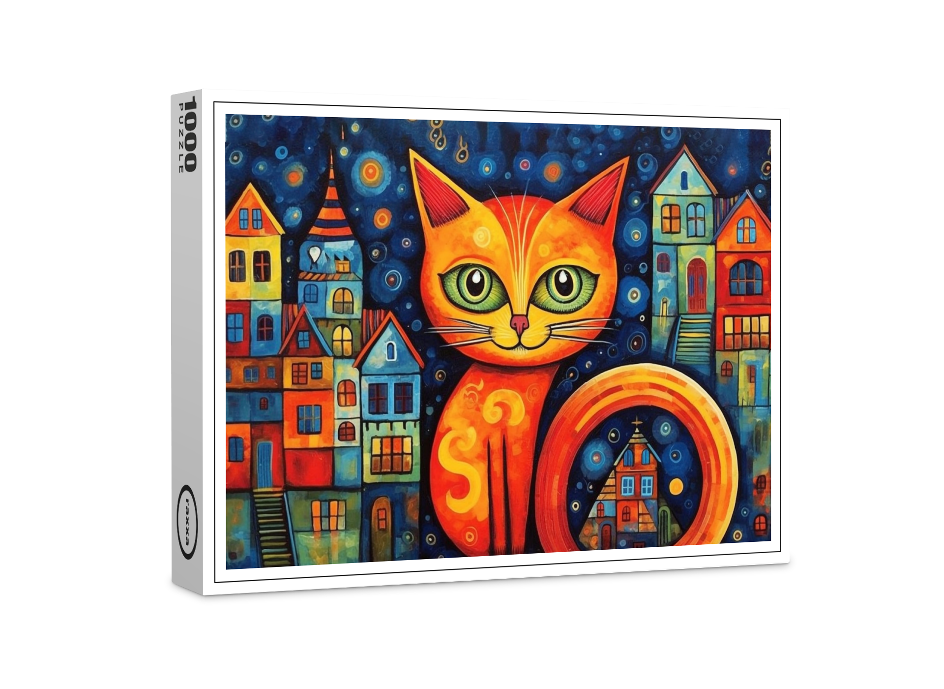 raxxa Premium-Puzzle: Fröhliche Katzenkunst Im Stil von Friedensreich Hundertwasser