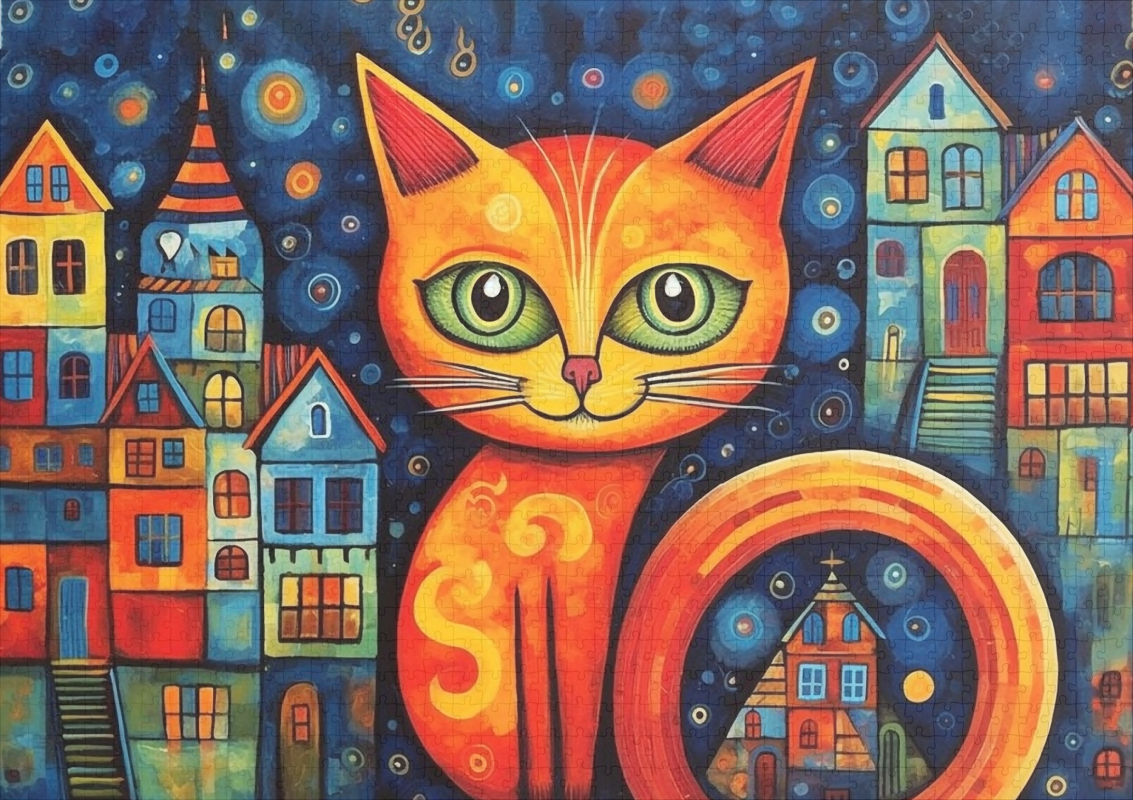raxxa Premium-Puzzle: Fröhliche Katzenkunst Im Stil von Friedensreich Hundertwasser – Bild 2