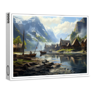 raxxa Premium-Puzzle: Wikingerdorf mit Booten am Fluss
