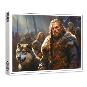 raxxa Premium-Puzzle: Germanischer Mann mit Wolf und Kämpfern