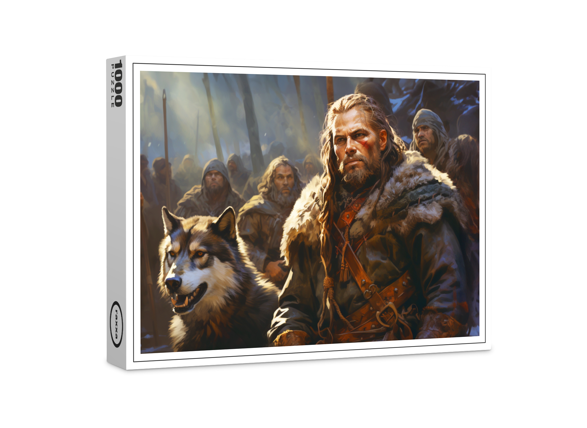 raxxa Premium-Puzzle: Germanischer Mann mit Wolf und Kämpfern