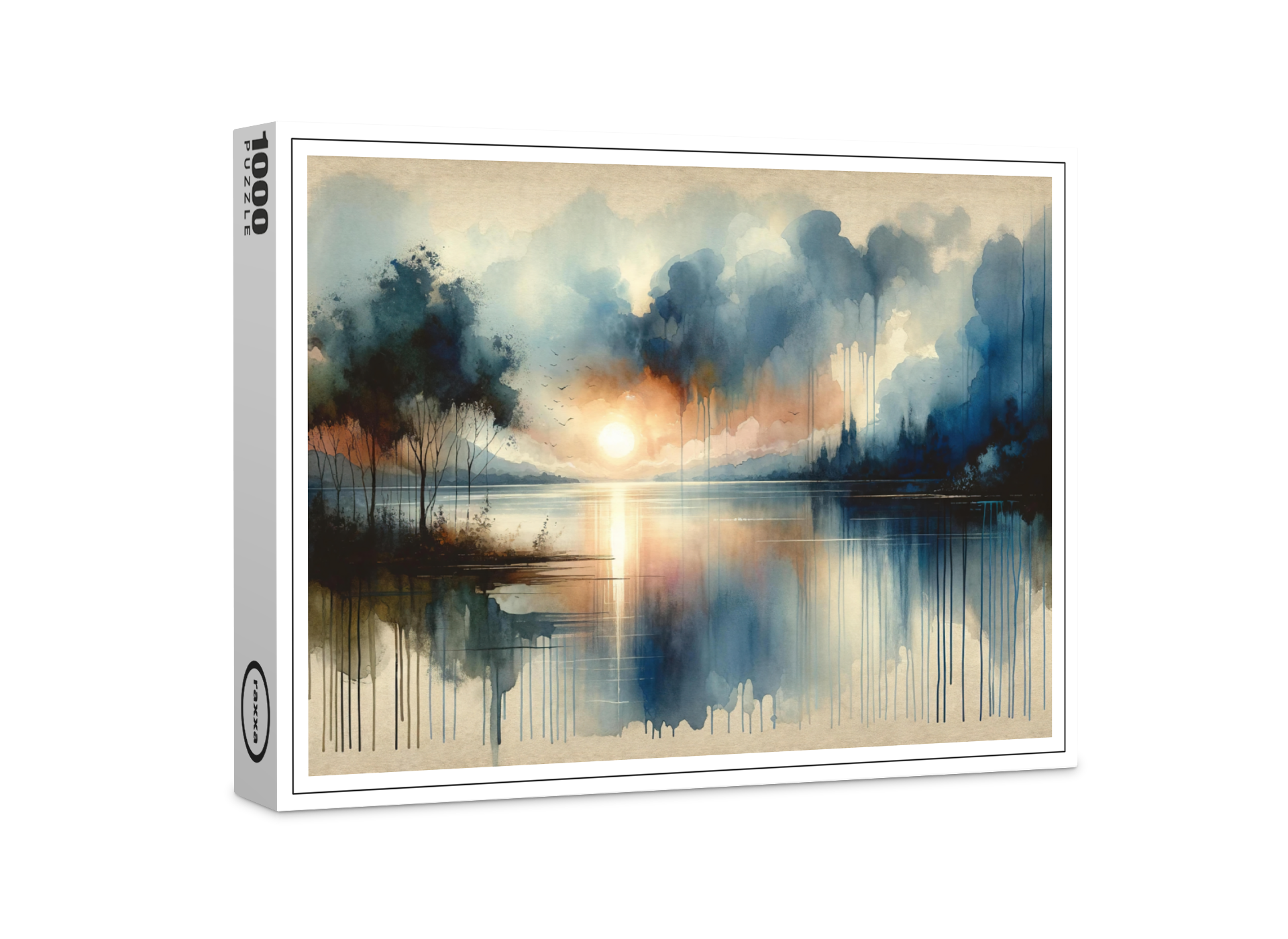 raxxa Premium-Puzzle: Watercolor Lake at Sunset