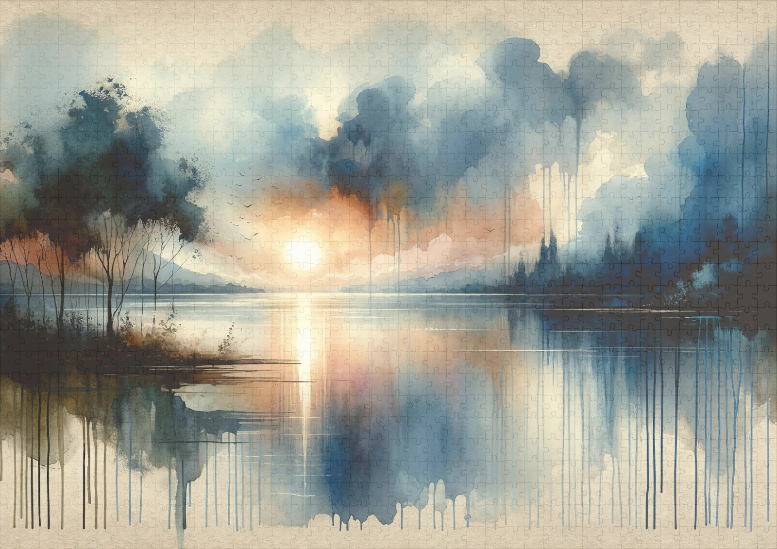 raxxa Premium-Puzzle: Watercolor Lake at Sunset - Imagen 2