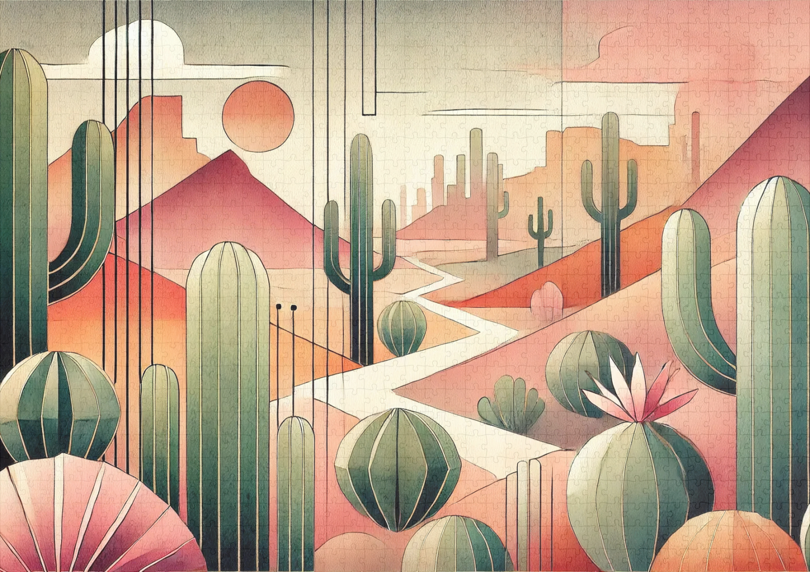 raxxa Premium-Puzzle: Art Deco Desert Cacti - immagine 2