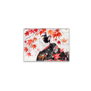 raxxa Glas-Magnet: Curious Kitten in Autumn Leaves in Chinese Ink Painting Style
