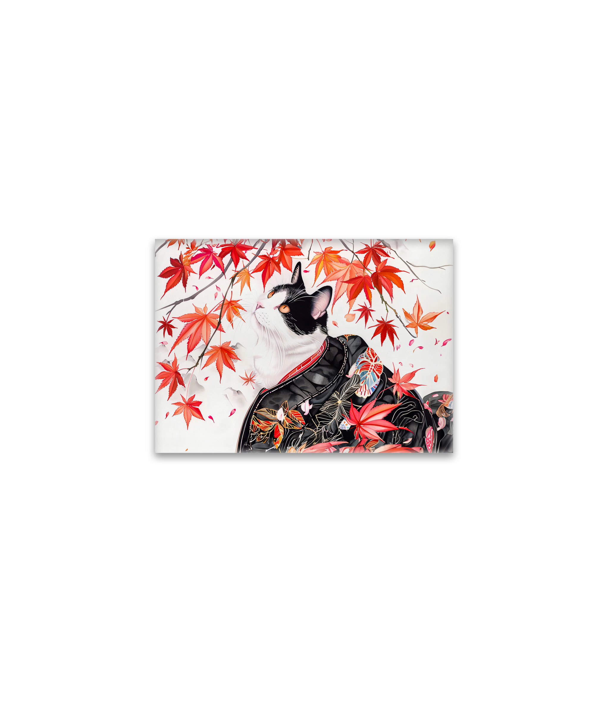 raxxa Glas-Magnet: Curious Kitten in Autumn Leaves in Chinese Ink Painting Style