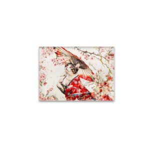 raxxa Glas-Magnet: Serene Geisha Cat in Red Kimono and Cherry Blossoms, Chinese Ink Painting