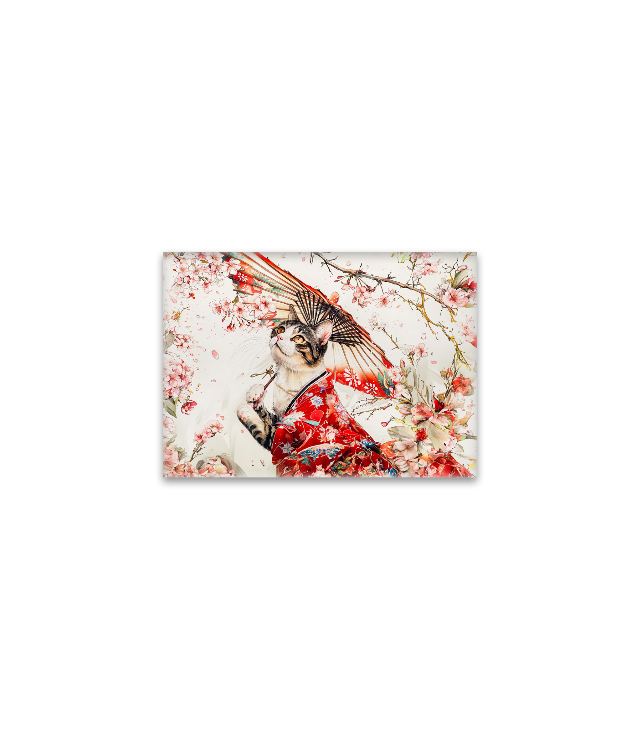 raxxa Glas-Magnet: Serene Geisha Cat in Red Kimono and Cherry Blossoms, Chinese Ink Painting