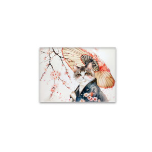 raxxa Glas-Magnet: Noble Geisha Cat with Bamboo Umbrella in Chinese Ink Painting