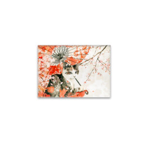 raxxa Glas-Magnet: Geisha Cat with Parasol and Cherry Blossoms in Chinese Ink Painting