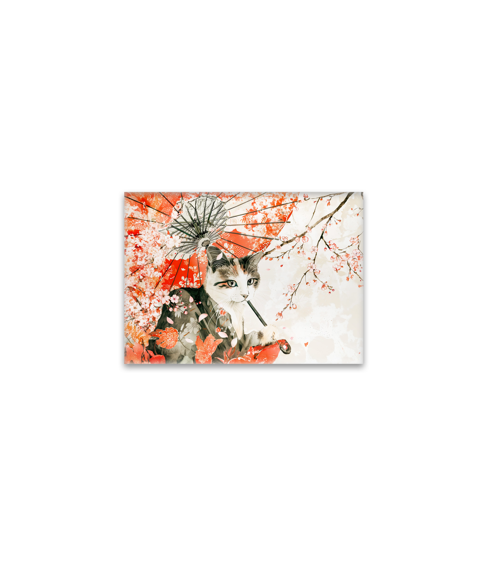 raxxa Glas-Magnet: Geisha Cat with Parasol and Cherry Blossoms in Chinese Ink Painting