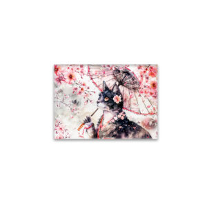 raxxa Glas-Magnet: Geisha Cat with Parasol and Cherry Blossoms in Chinese Ink Painting