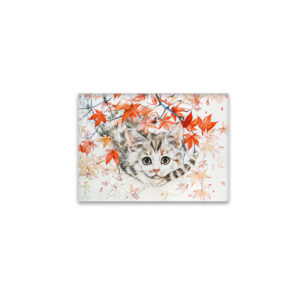 raxxa Glas-Magnet: Curious Kitten in Autumn Leaves in Chinese Ink Painting Style