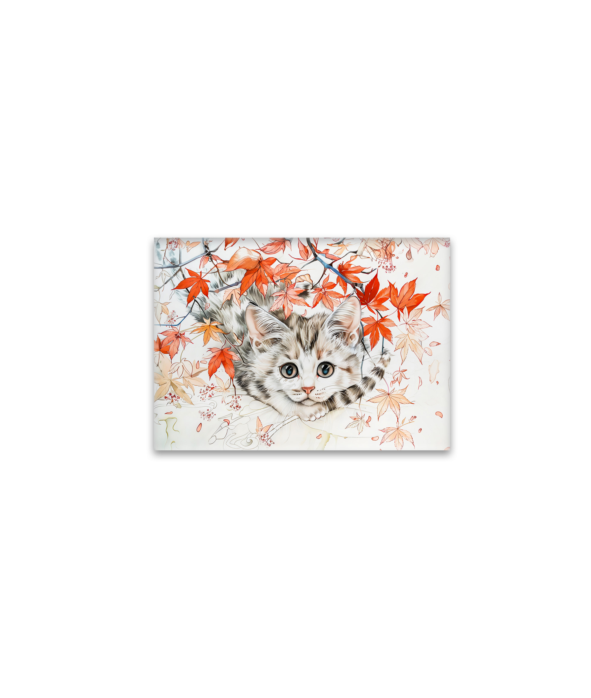 raxxa Glas-Magnet: Curious Kitten in Autumn Leaves in Chinese Ink Painting Style