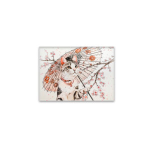 raxxa Glas-Magnet: Graceful Geisha Cat with Ornate Parasol and Cherry Blossoms
