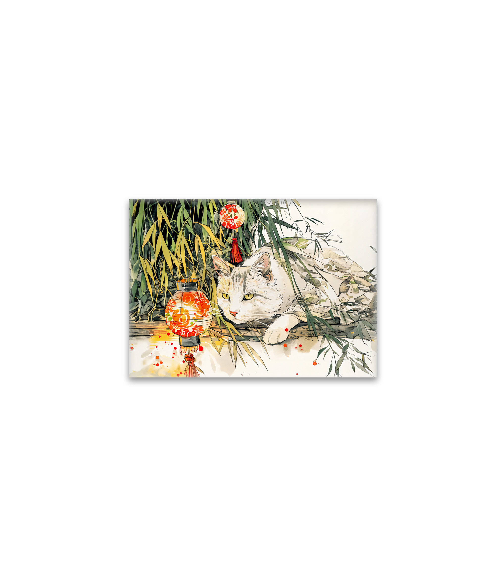 raxxa Glas-Magnet: White Geisha Cat with in Bamboo Forest Chinese Ink Painting Style