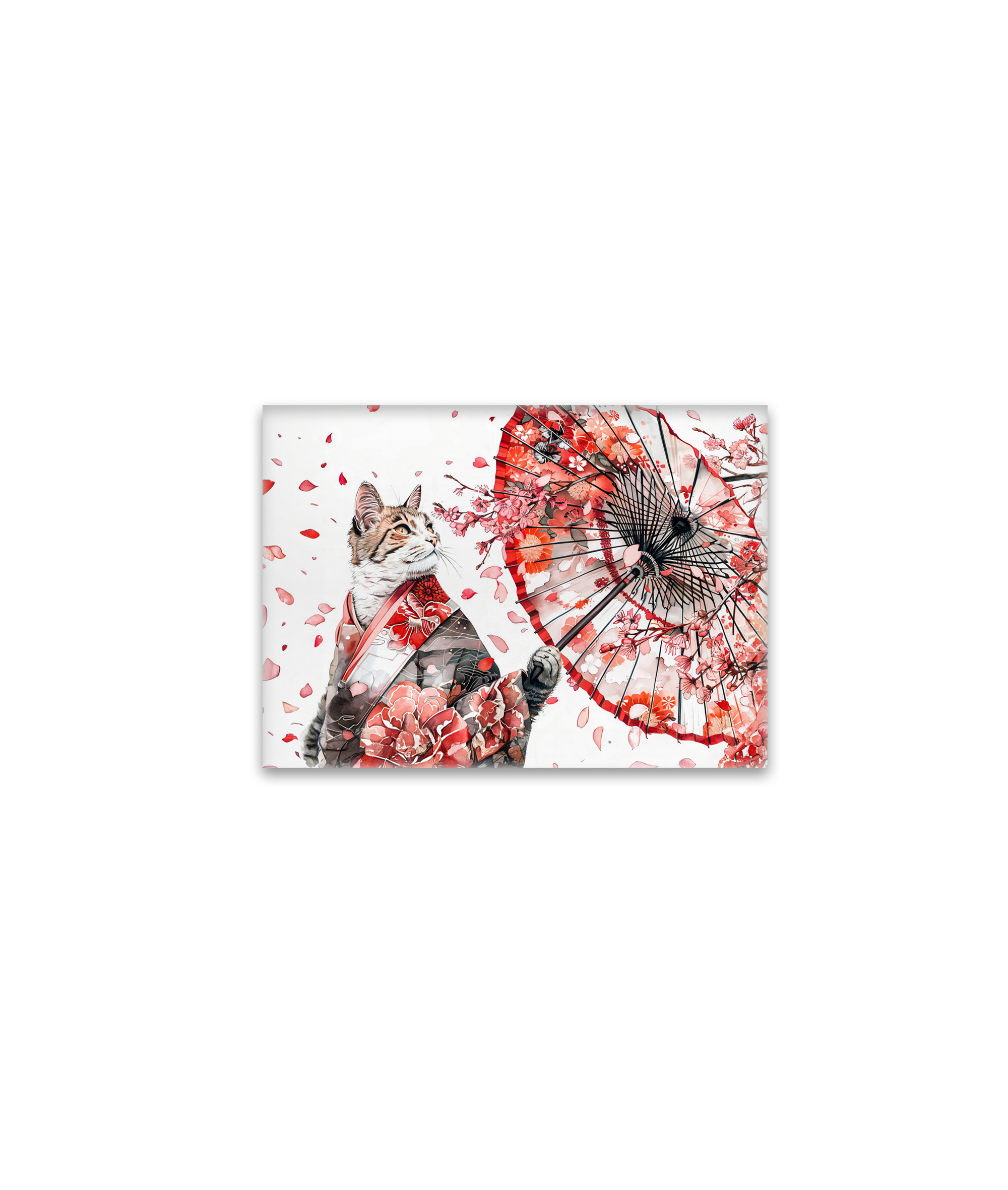 raxxa Glas-Magnet: Elegant Geisha Cat with Red Umbrella and Cherry Blossoms Asian Ink Art