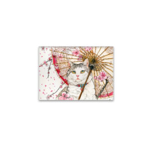 raxxa Glas-Magnet: Geisha Cat with Parasol and Cherry Blossoms in Chinese Ink Painting