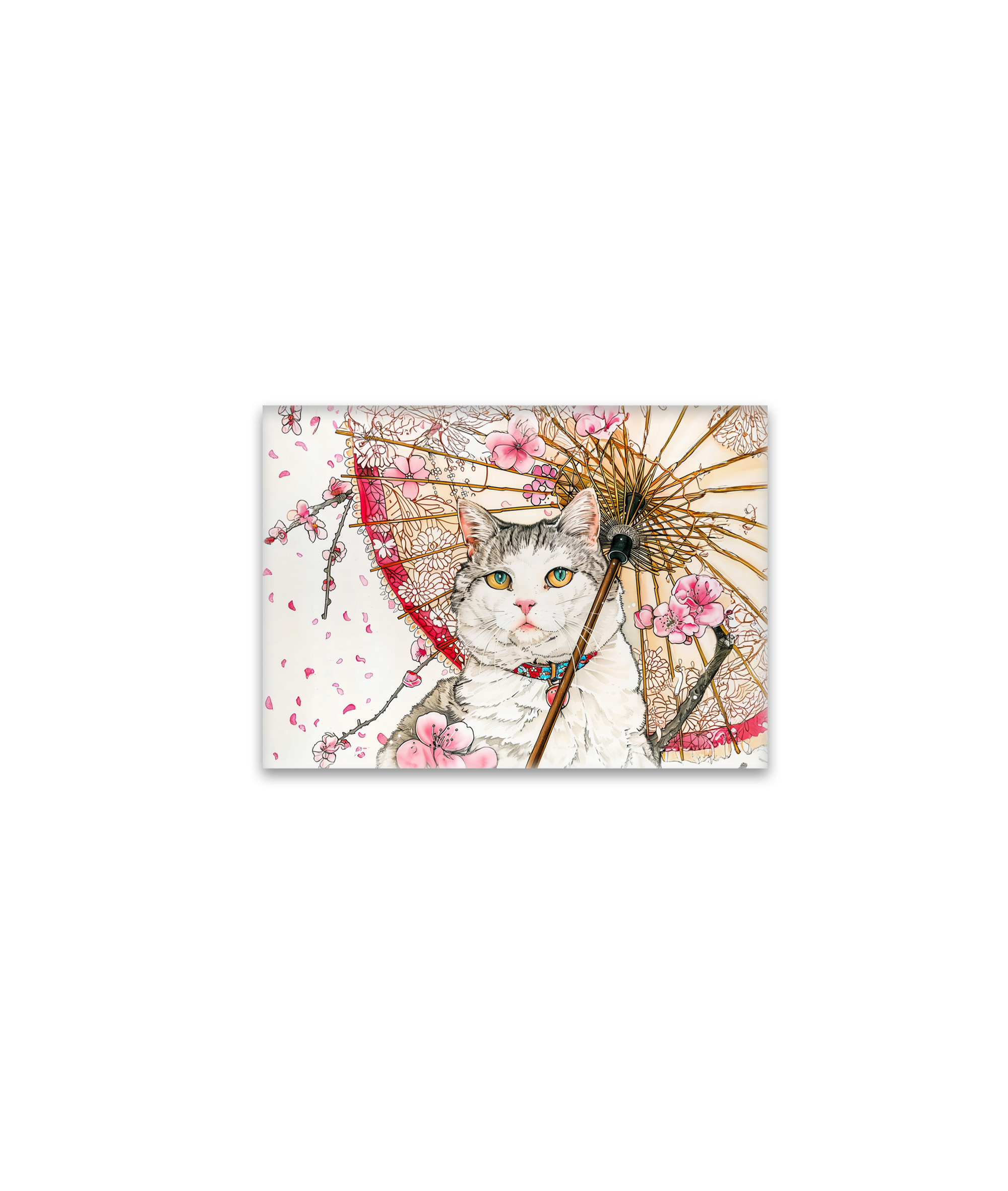raxxa Glas-Magnet: Geisha Cat with Parasol and Cherry Blossoms in Chinese Ink Painting