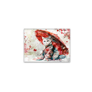 raxxa Glas-Magnet: Mysterious Geisha Cat with P Red Parasol in Chinese Ink Painting Style