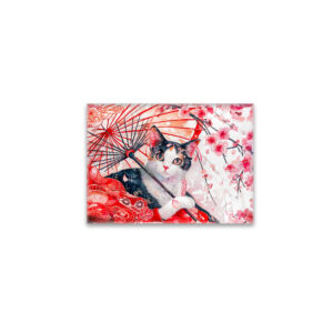 raxxa Glas-Magnet: Geisha Cat with Umbrella in Chinese Ink Painting Style