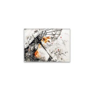 raxxa Glas-Magnet: Graceful Geisha Cat with White Orchids in Chinese Ink Painting Style