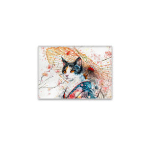 raxxa Glas-Magnet: Calico Geisha Cat with Red Umbrella in Chinese Ink Painting Style