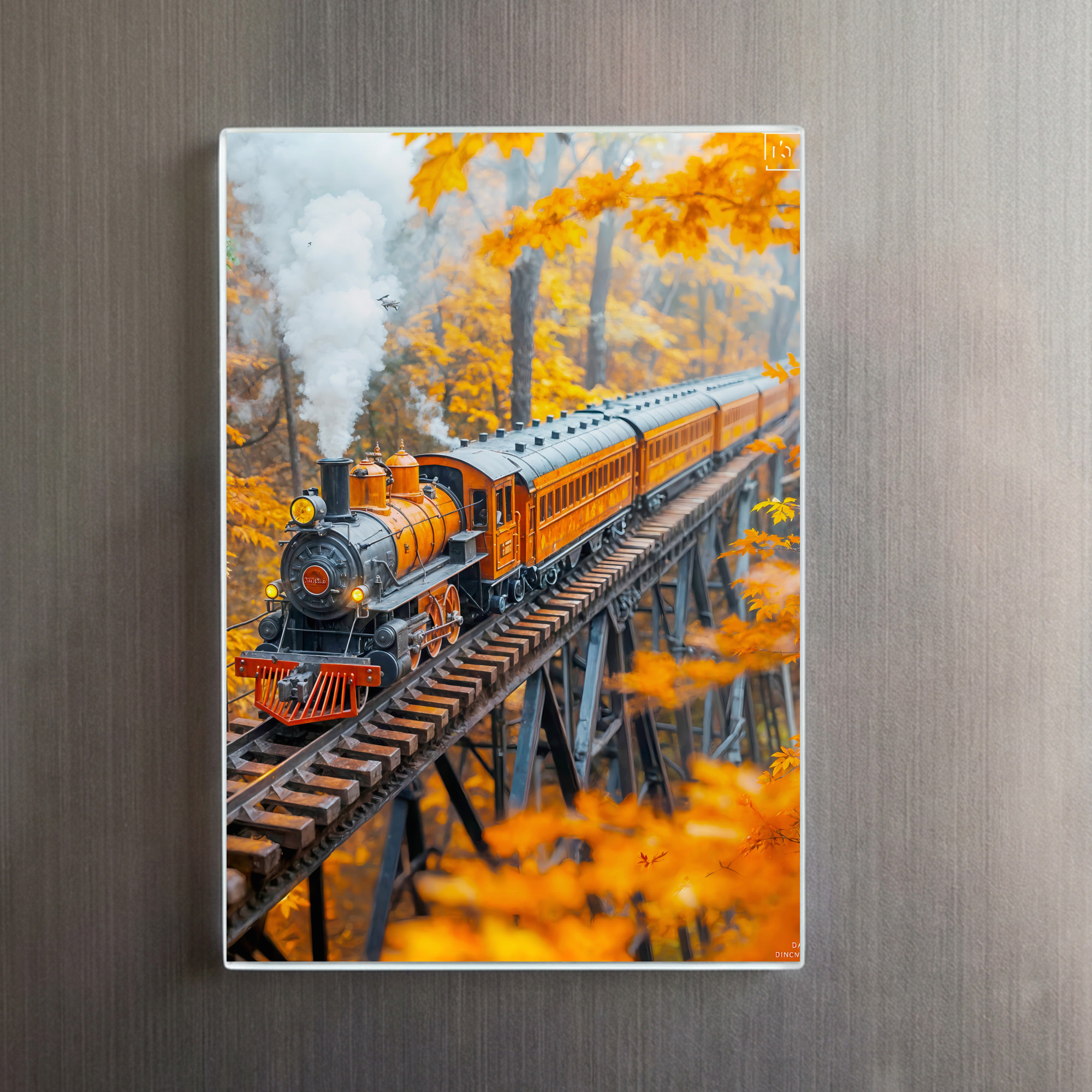 raxxa Glas-Magnet: Miniature steam train on forest trestle bridge – Bild 2