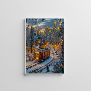 raxxa Glas-Magnet: Miniature tram in snowy winter city