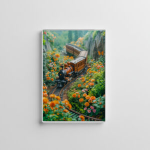 raxxa Glas-Magnet: Miniature train in vibrant mountain meadow