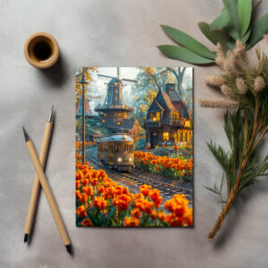 raxxa Postkarte: Miniature trolley in tulip garden village