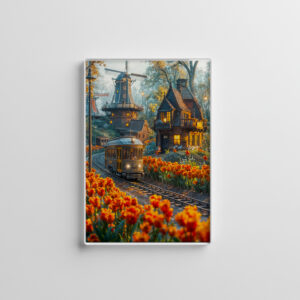 raxxa Glas-Magnet: Miniature trolley in tulip garden village
