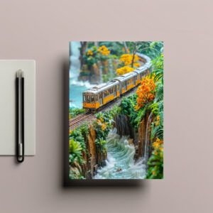 raxxa Postkarte: Miniature monorail crossing fantasy canyon