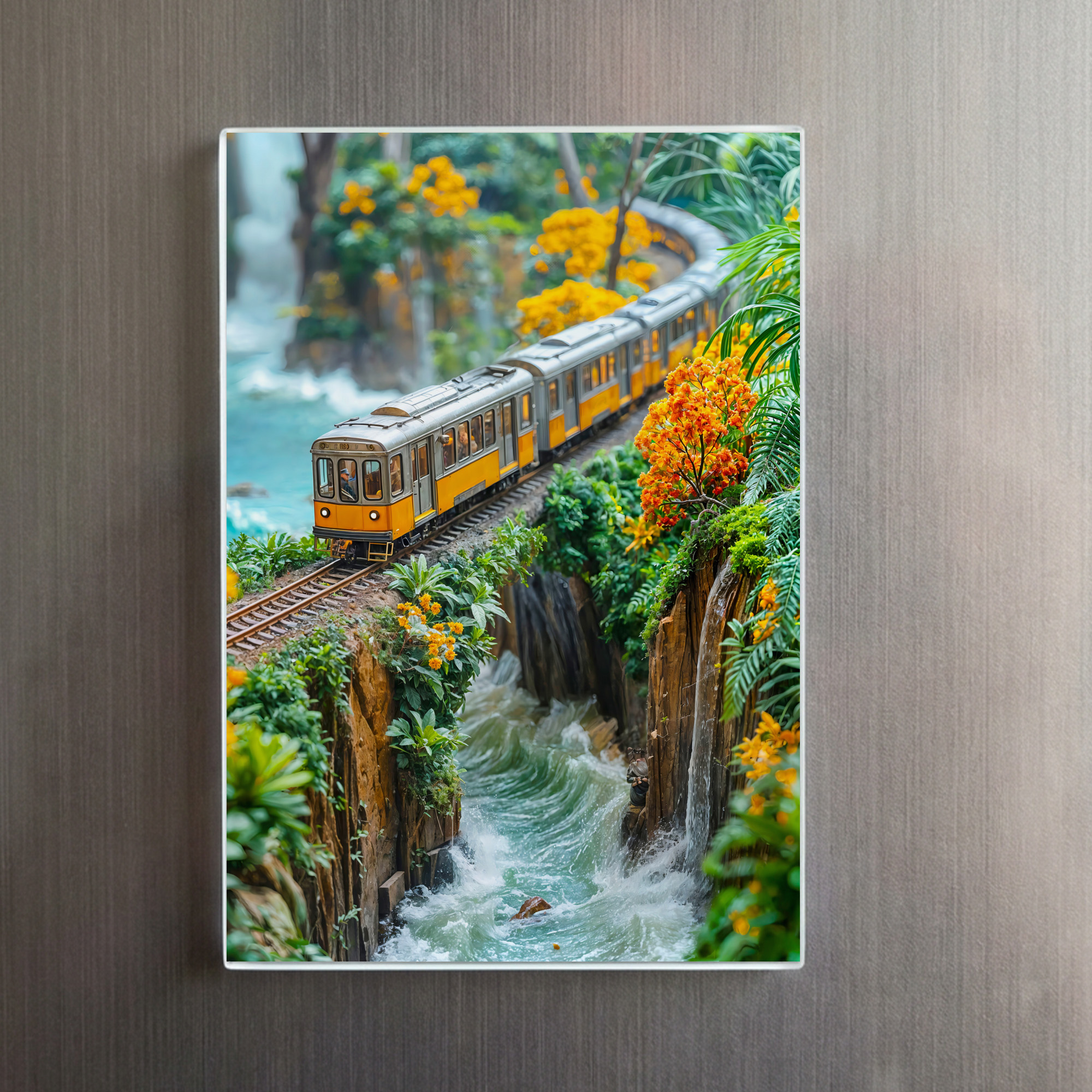 raxxa Glas-Magnet: Miniature monorail crossing fantasy canyon – Image 2