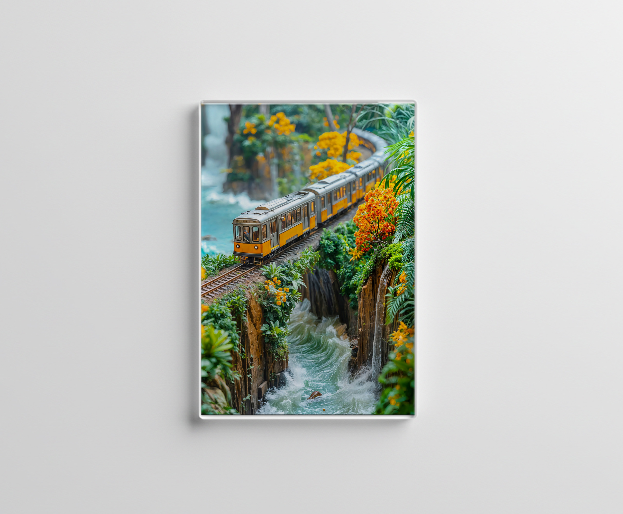 raxxa Glas-Magnet: Miniature monorail crossing fantasy canyon