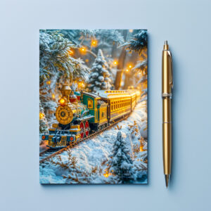 raxxa Postkarte: Miniature steam train on snowy mountain track