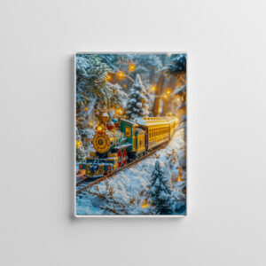 raxxa Glas-Magnet: Miniature steam train on snowy mountain track