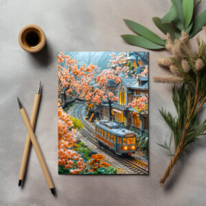 raxxa Postkarte: Miniature spring train under cherry trees