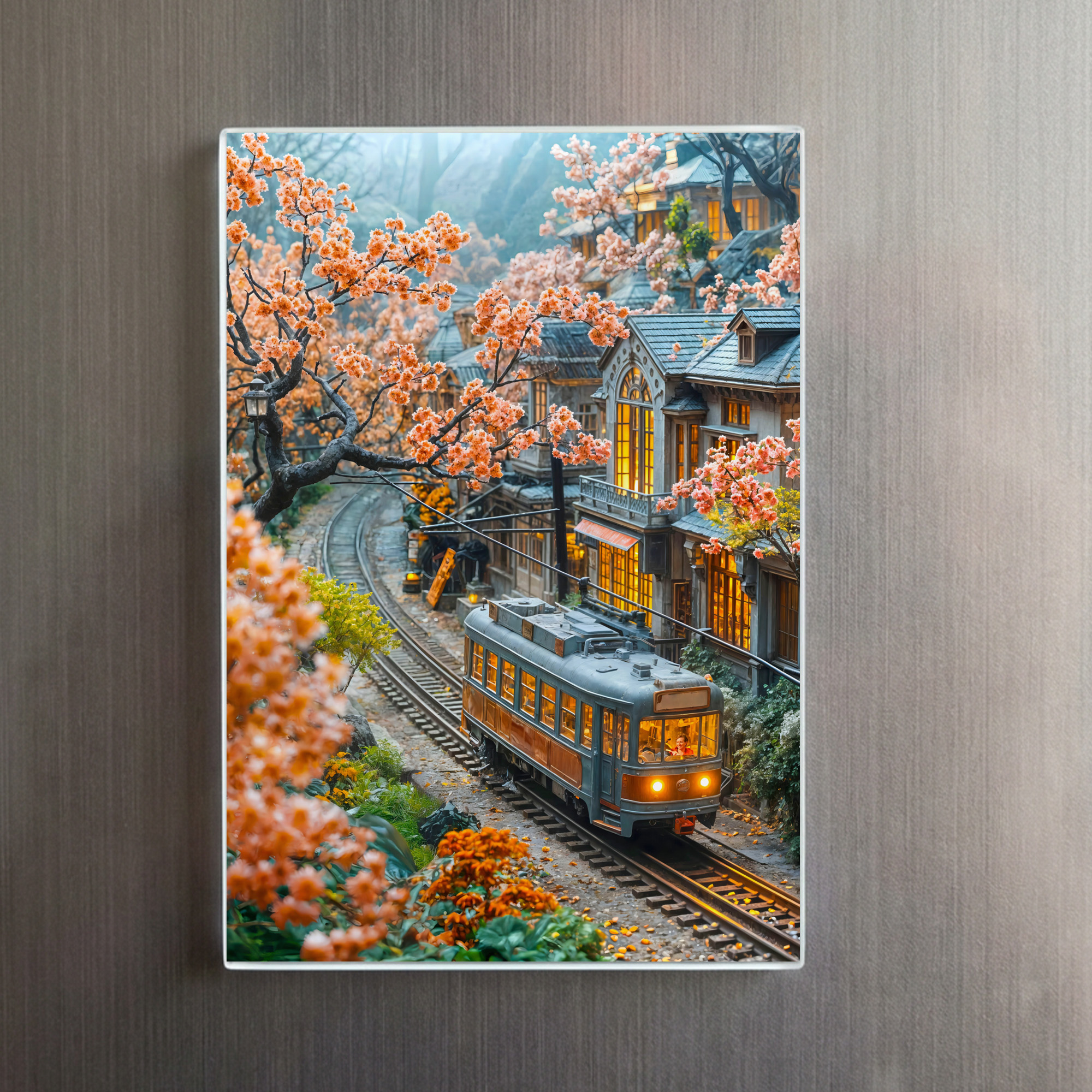 raxxa Glas-Magnet: Miniature spring train under cherry trees – Bild 2