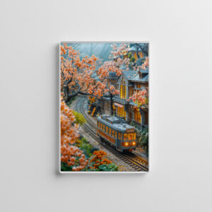 raxxa Glas-Magnet: Miniature spring train under cherry trees