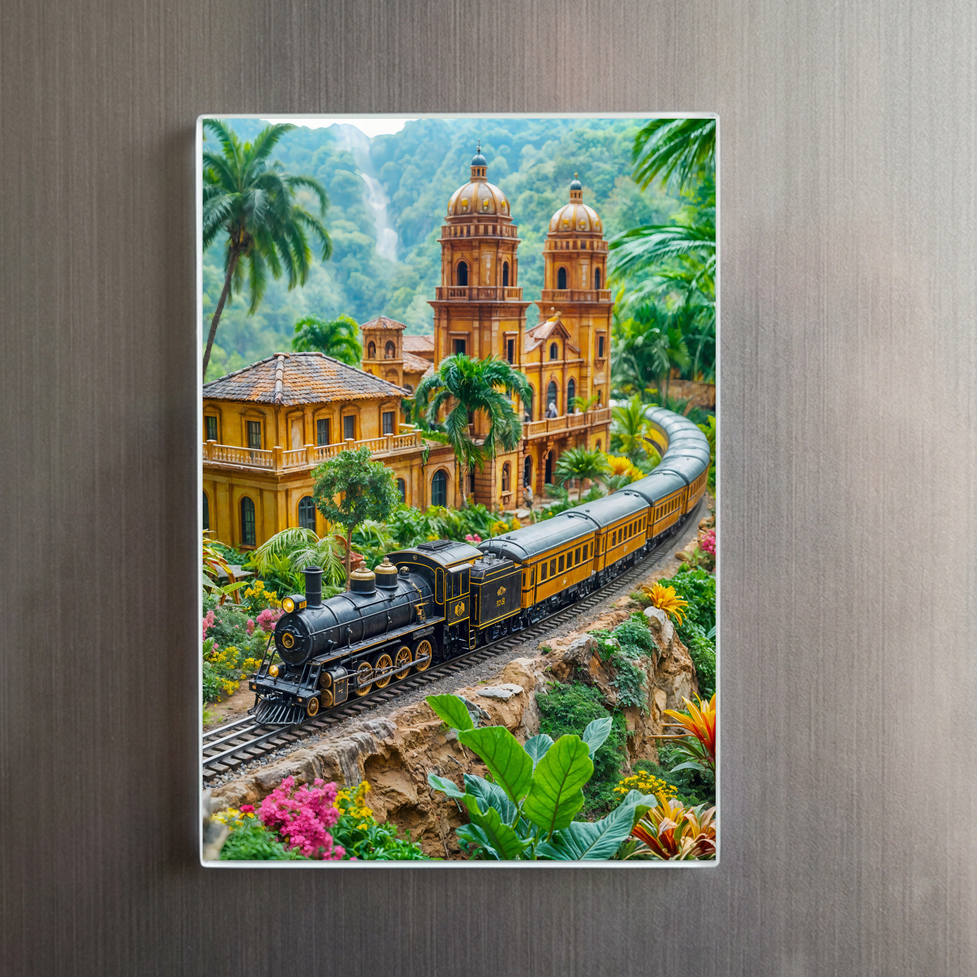 raxxa Glas-Magnet: Miniature train through tropical palace garden – Bild 2