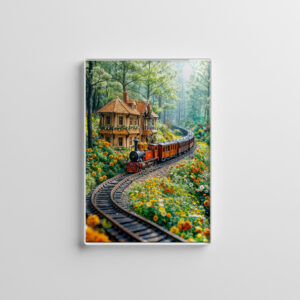 raxxa Glas-Magnet: Miniature train winding through spring hills