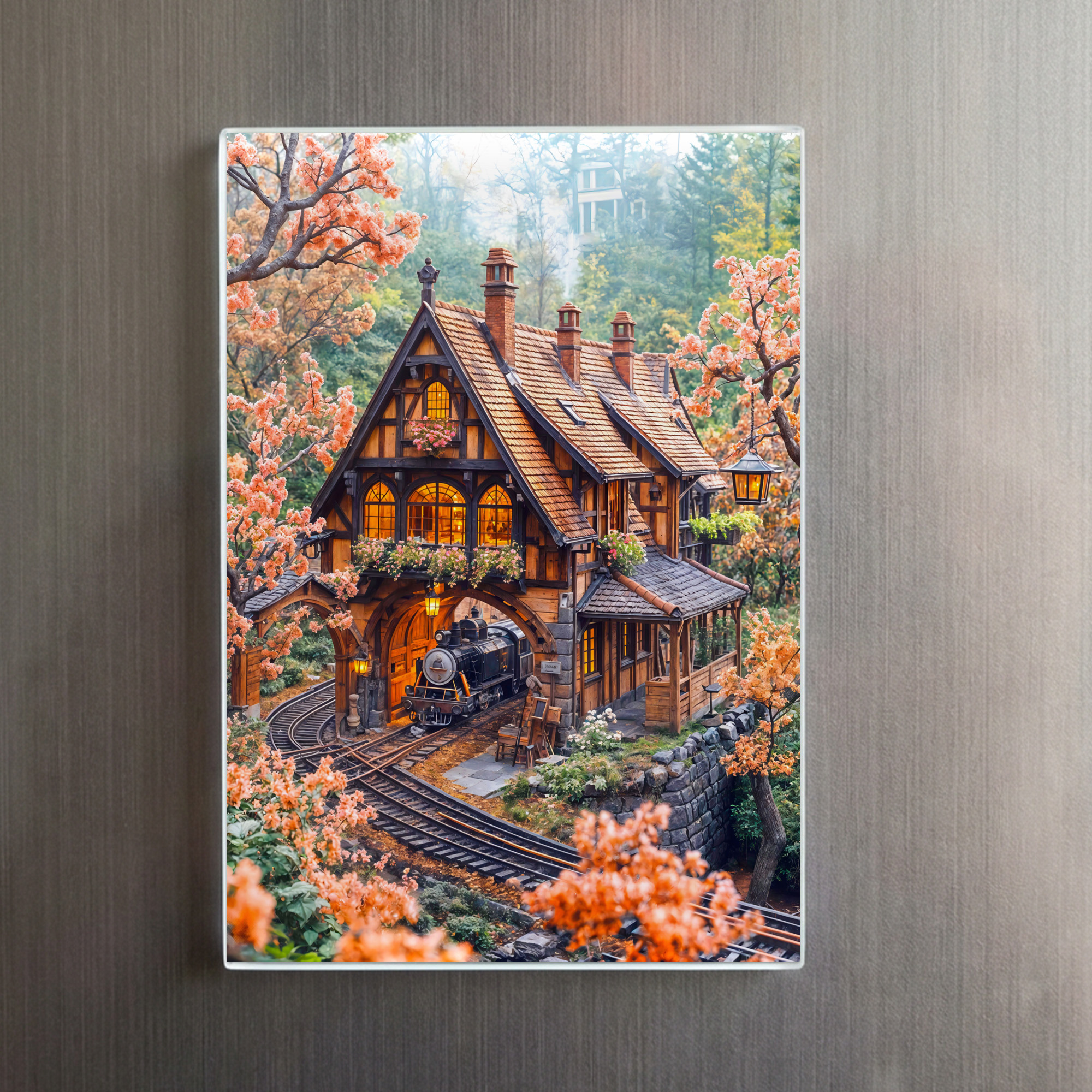 raxxa Glas-Magnet: Miniature steam train under cherry blossoms – Bild 2