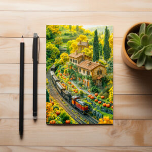 raxxa Postkarte: Miniature train through Tuscan pumpkin fields