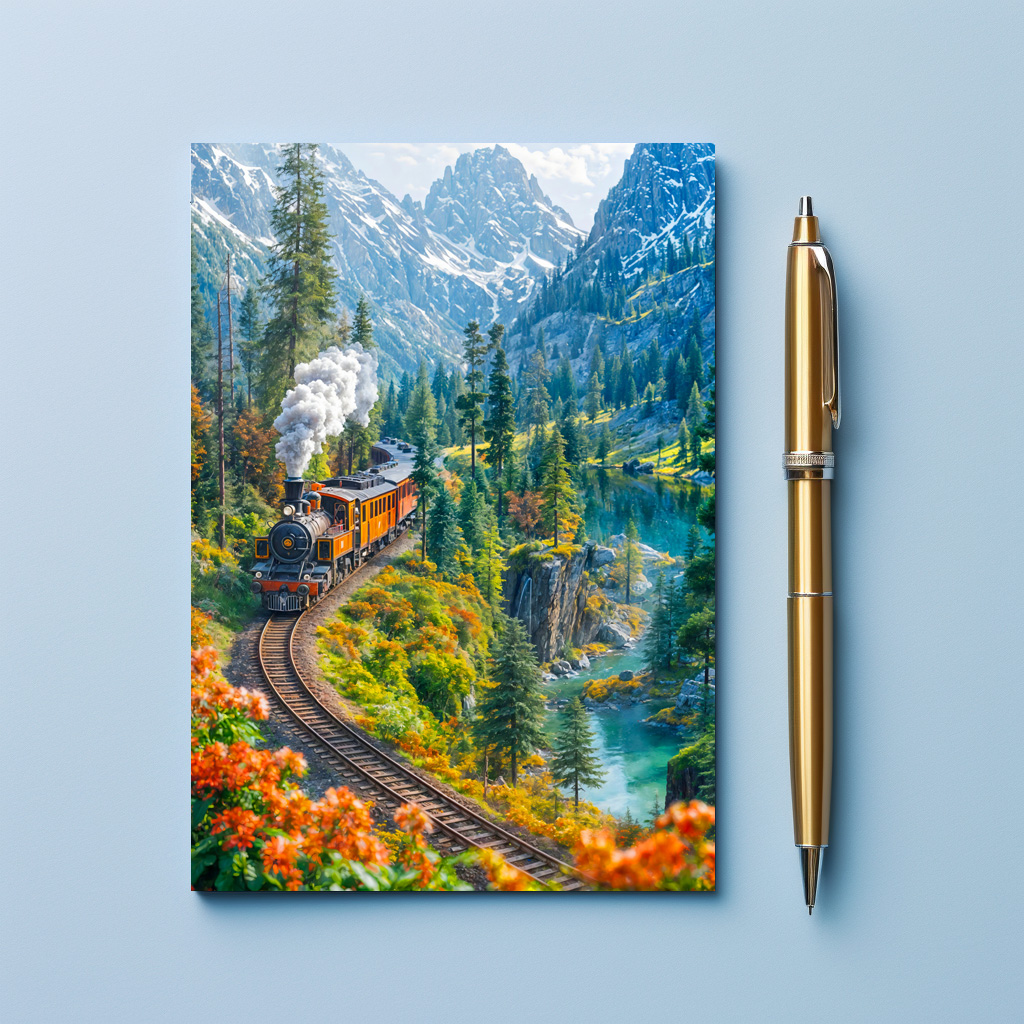 raxxa Postkarte: Miniature steam train in alpine forest