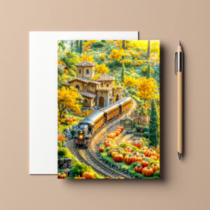 raxxa Postkarte: Miniature train in golden pumpkin village